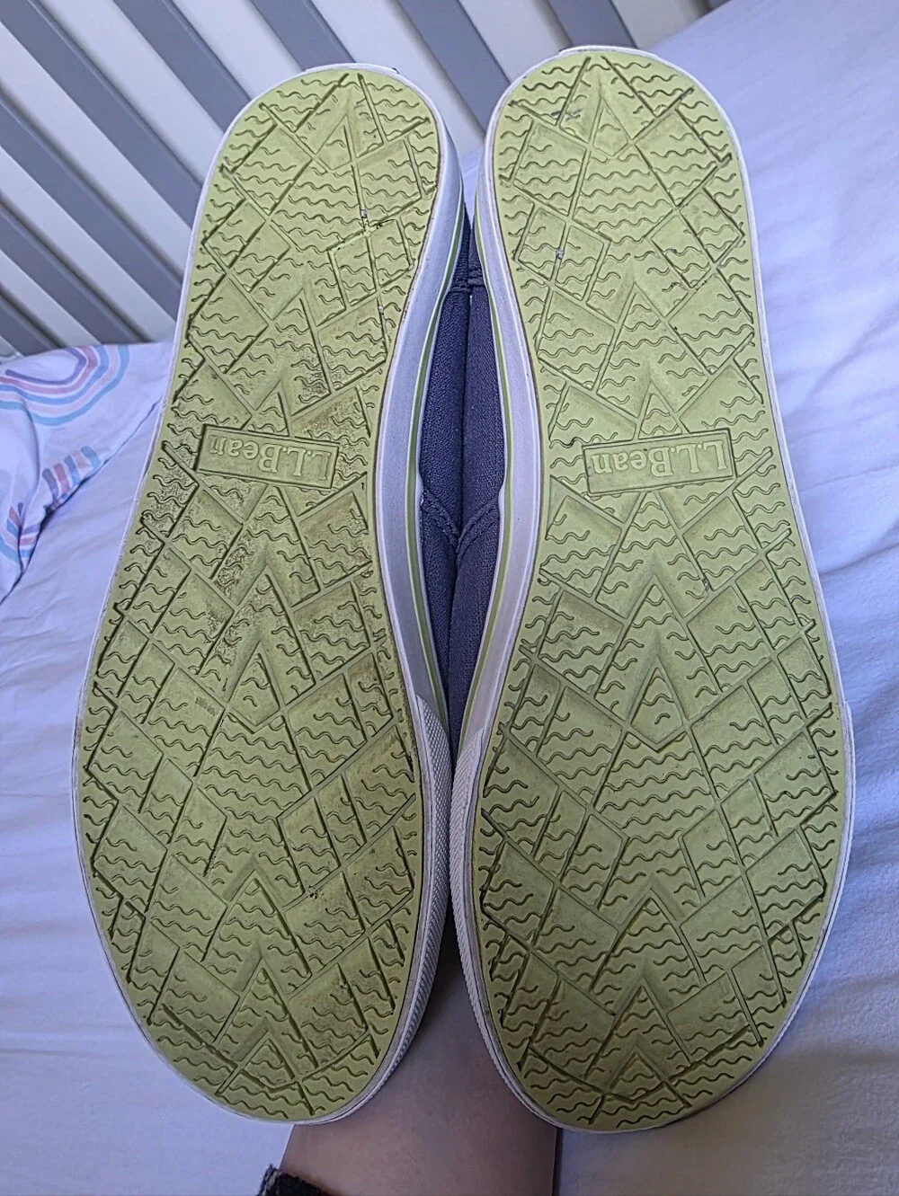 L.L. Bean Navy Womens Canvas Sneakers with Lime Contrast Laces Size 7.5